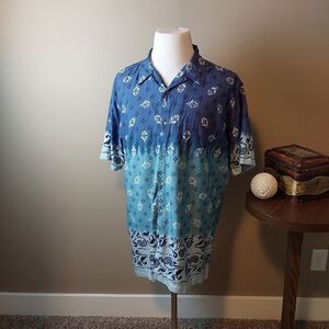 Utility Hawaiian shirt Men's Sz XL Shades of blue